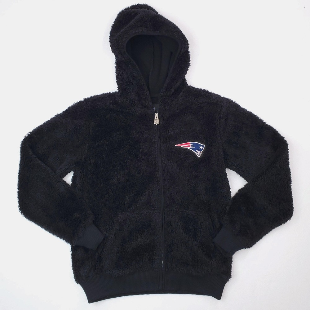 New England Patriots Hoodie Jacket Womens Small Faux Fur Plush Fleece Pro Line